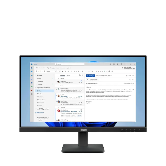 ThinkVision S24 - 4E 23, 8 Inch FHD Monitor (IPS Panel, 100HZ, 4MS, HDMI, VGA, 3 - Side Borderless) - Tilt Stand